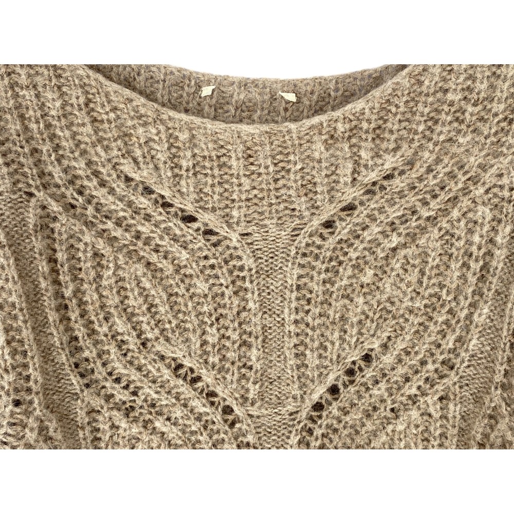 Sezane Gisele Sweater Small Camel Brown Kid Mohair Merino Wool Knit Chevron Rib - Picture 6 of 9